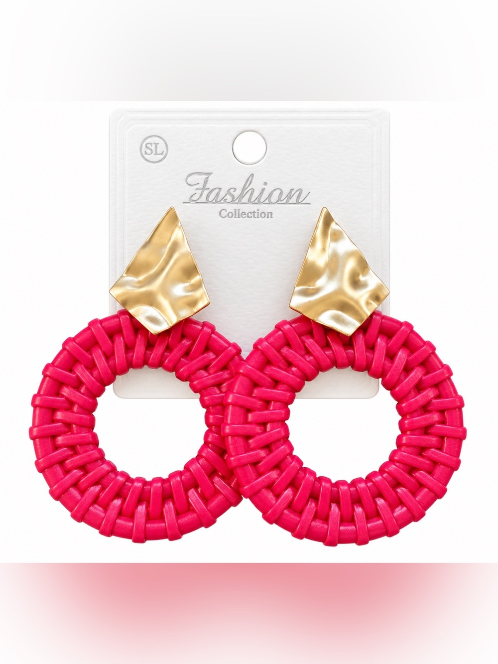 Fashion Collection Hot Pink Woven Statement Earrings Gold Tone